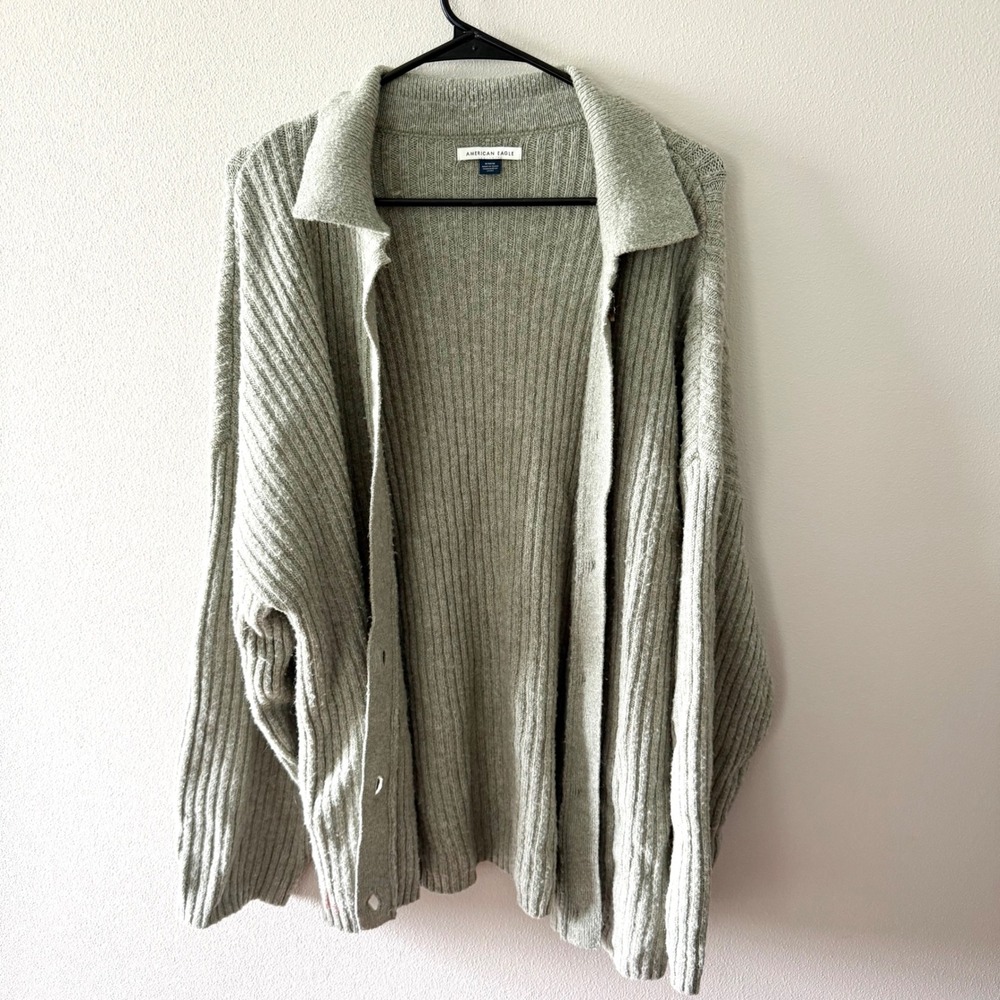 American Eagle sage green collared button up cardigan sweater size M